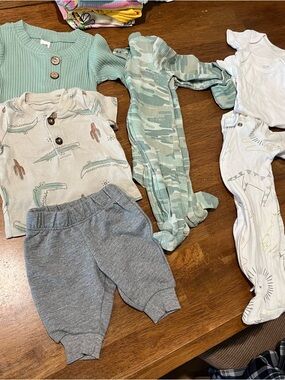 Carter's Newborn Zip Pajamas, ribbed onesie, camo pajama sleeper, pants outfit